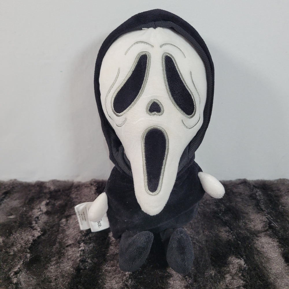 Ghost Face Scream Plush Squeaker Dog Toy CultureFly Horror Movie Black White